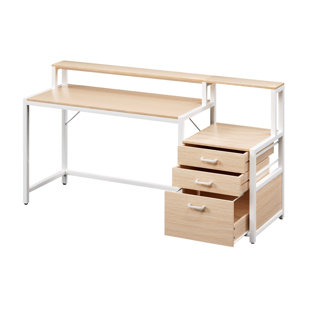 Artiss Computer Desk Home Office Study Table Desks w/Drawers Open Shelf Oak 160CM - Homecoze