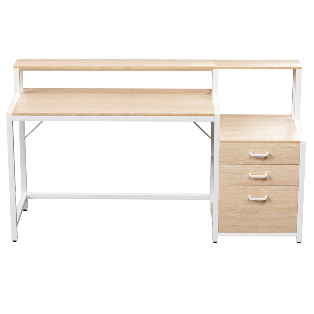 Artiss Computer Desk Home Office Study Table Desks w/Drawers Open Shelf Oak 160CM - Homecoze