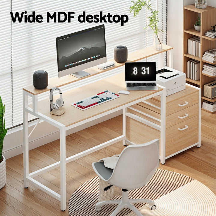 Artiss Computer Desk Home Office Study Table Desks w/Drawers Open Shelf Oak 160CM - Homecoze