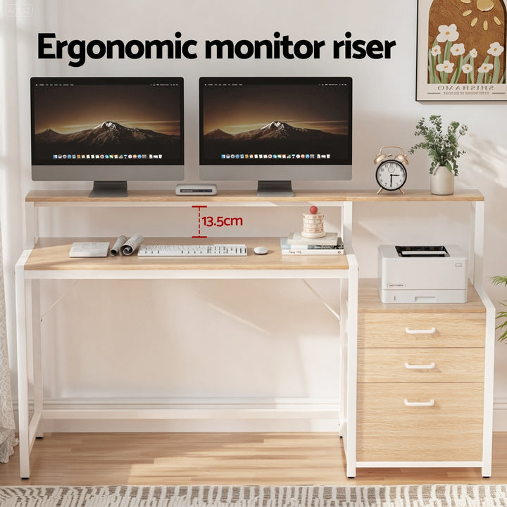 Artiss Computer Desk Home Office Study Table Desks w/Drawers Open Shelf Oak 160CM - Homecoze