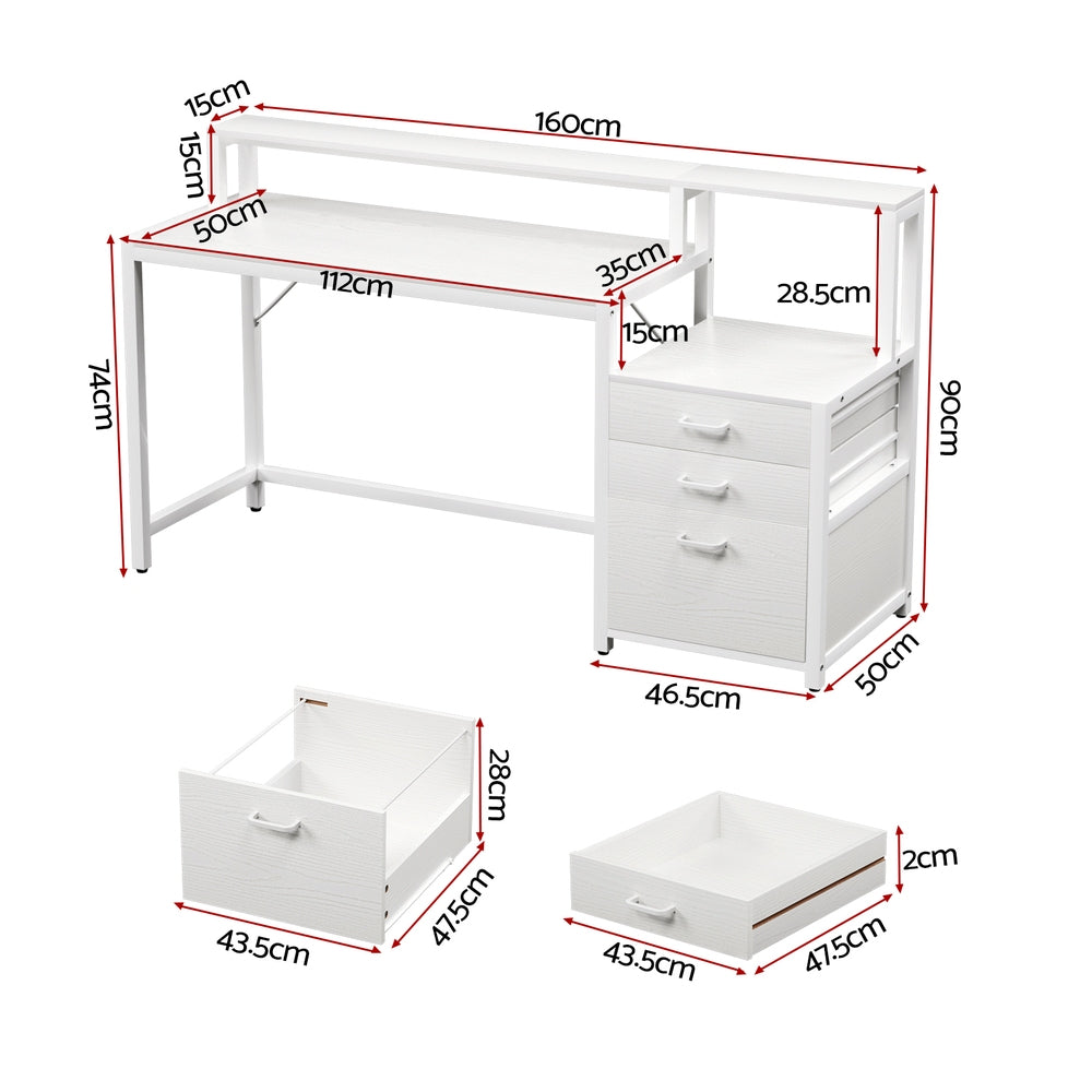 Artiss Computer Desk Home Office Study Table Desks w/Drawers Open Shelf White 160CM - Homecoze