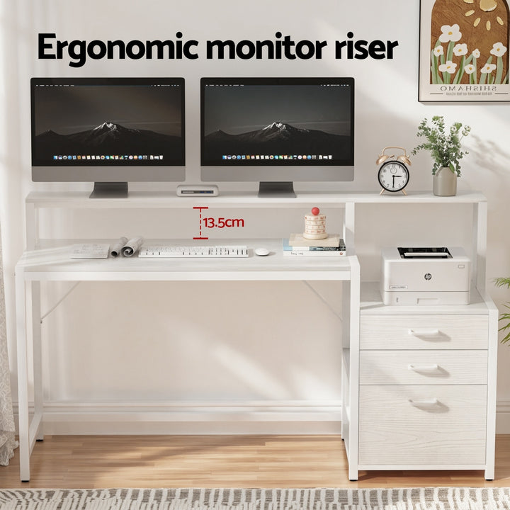 Artiss Computer Desk Home Office Study Table Desks w/Drawers Open Shelf White 160CM - Homecoze