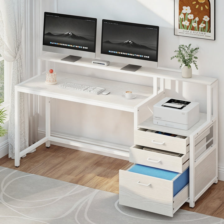 Artiss Computer Desk Home Office Study Table Desks w/Drawers Open Shelf White 160CM - Homecoze