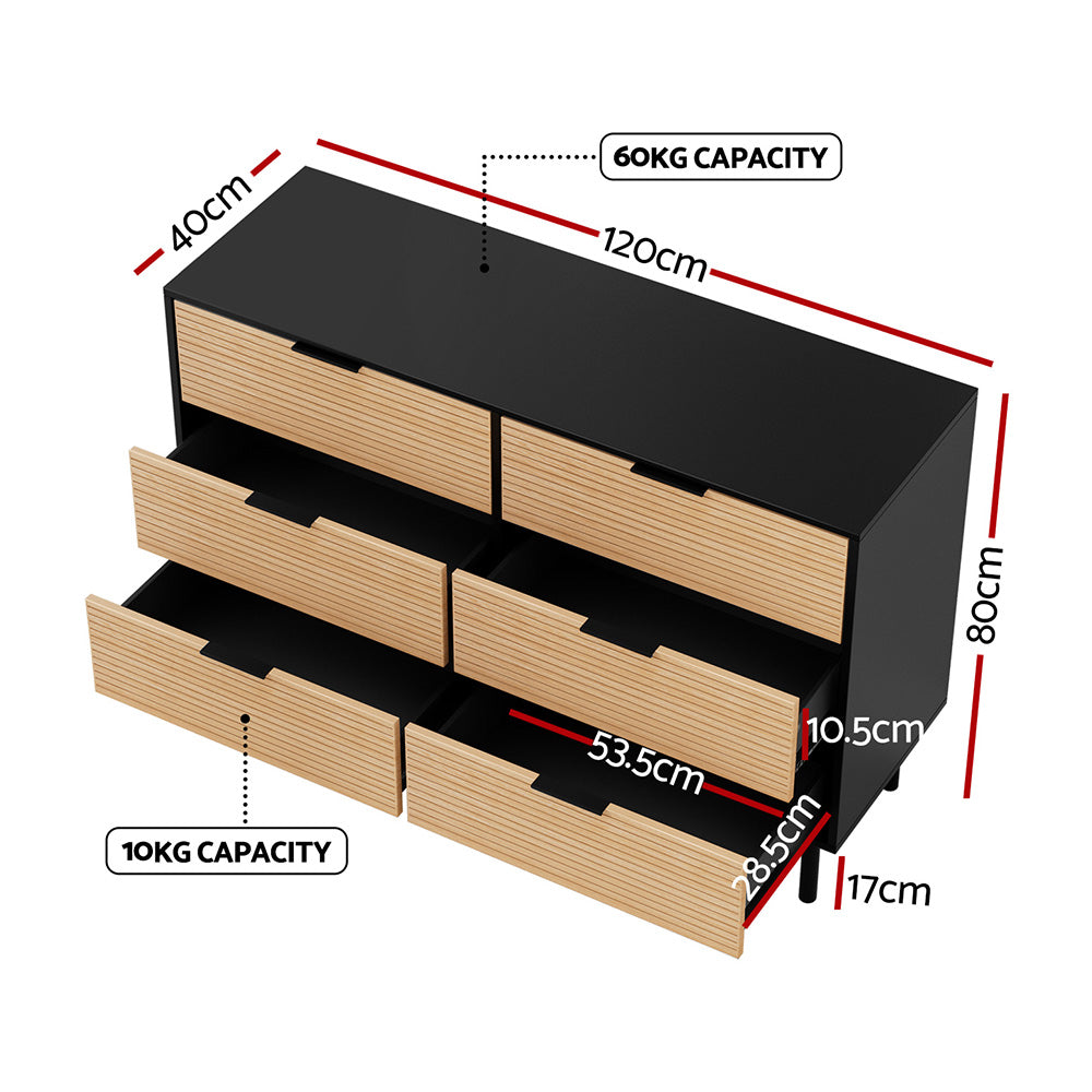 Artiss 6 Chest of Drawers Dresser Table Black&Pine - Homecoze