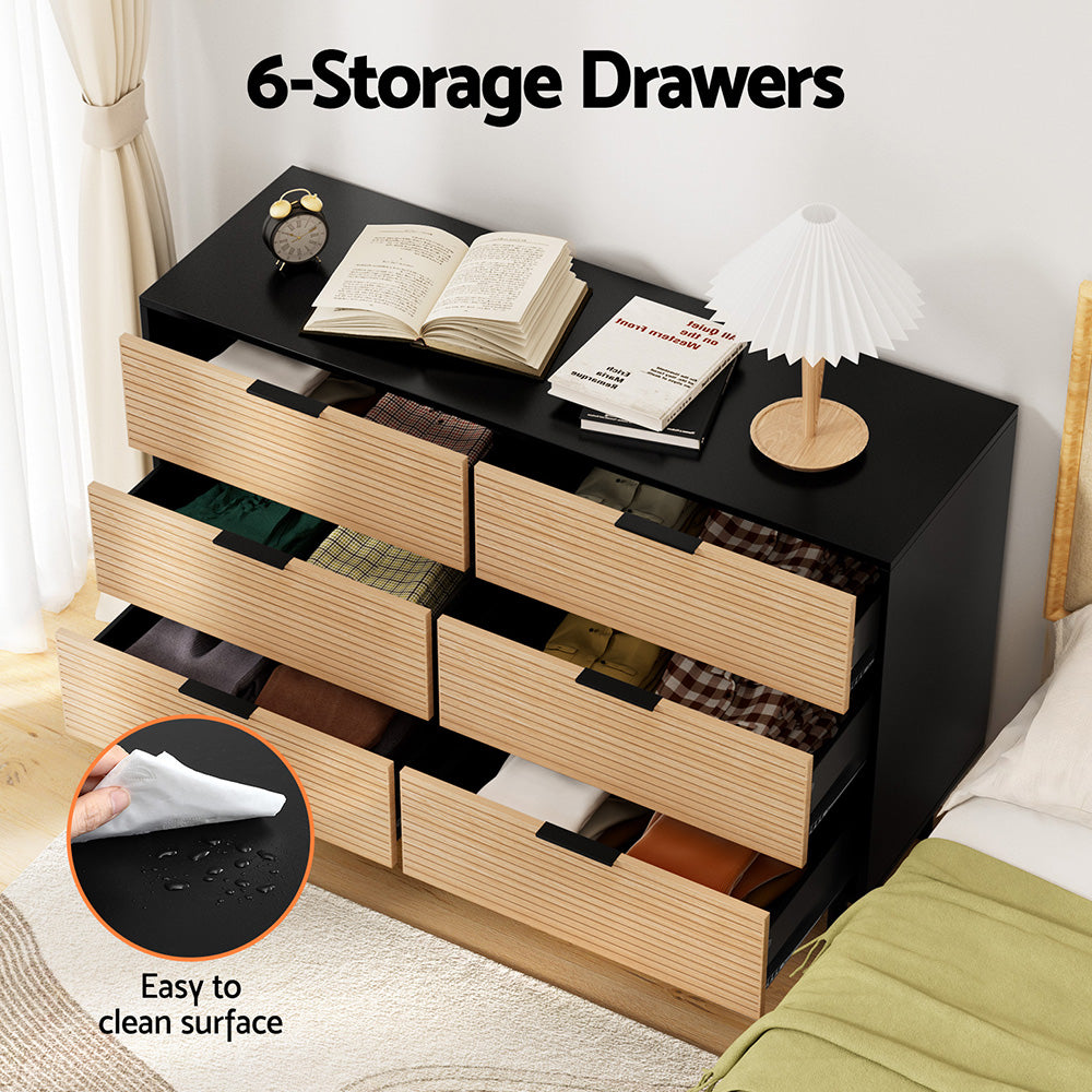 Artiss 6 Chest of Drawers Dresser Table Black&Pine - Homecoze