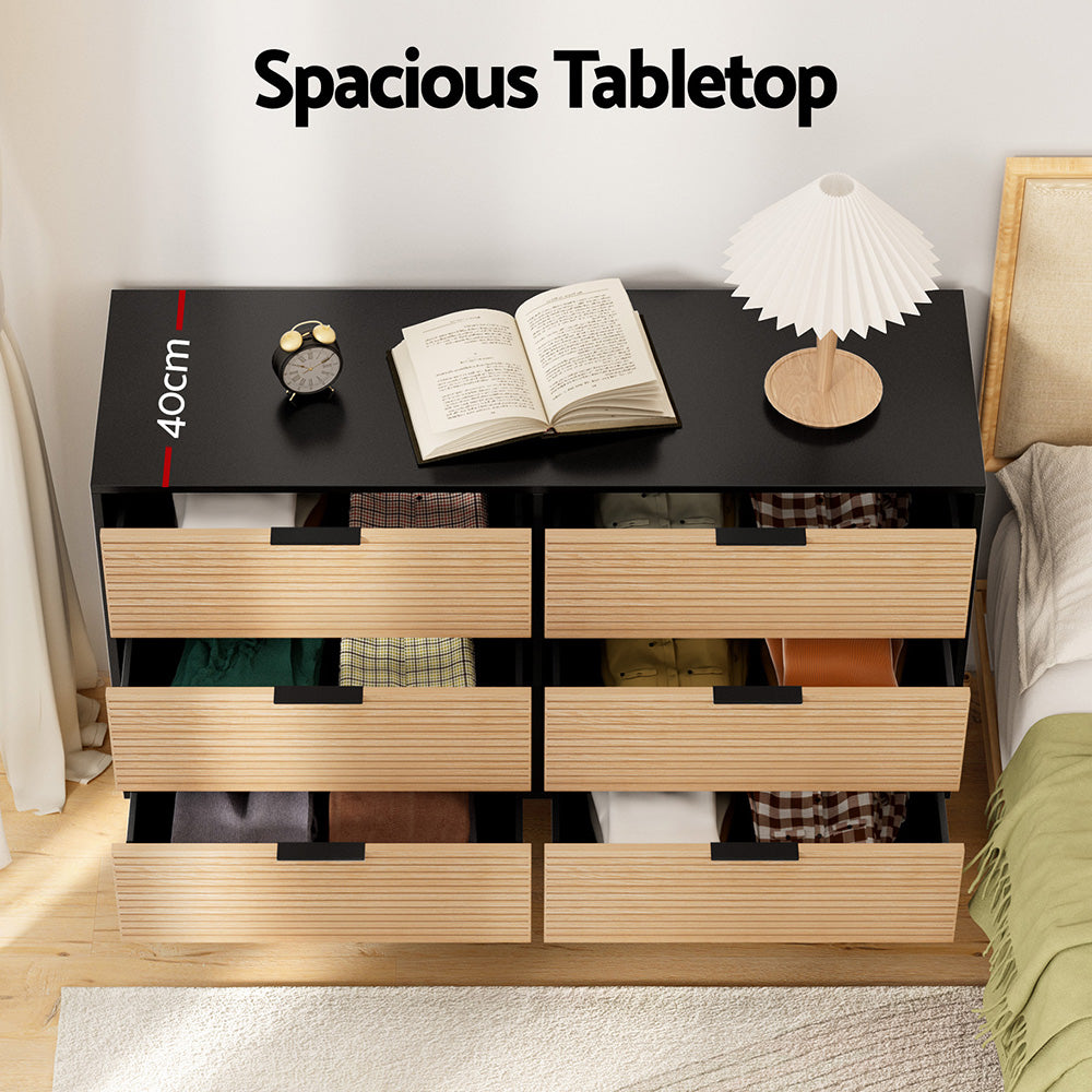 Artiss 6 Chest of Drawers Dresser Table Black&Pine - Homecoze