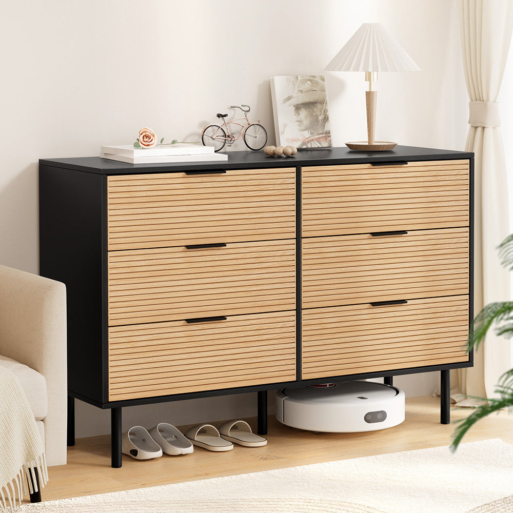 Artiss 6 Chest of Drawers Dresser Table Black&Pine - Homecoze