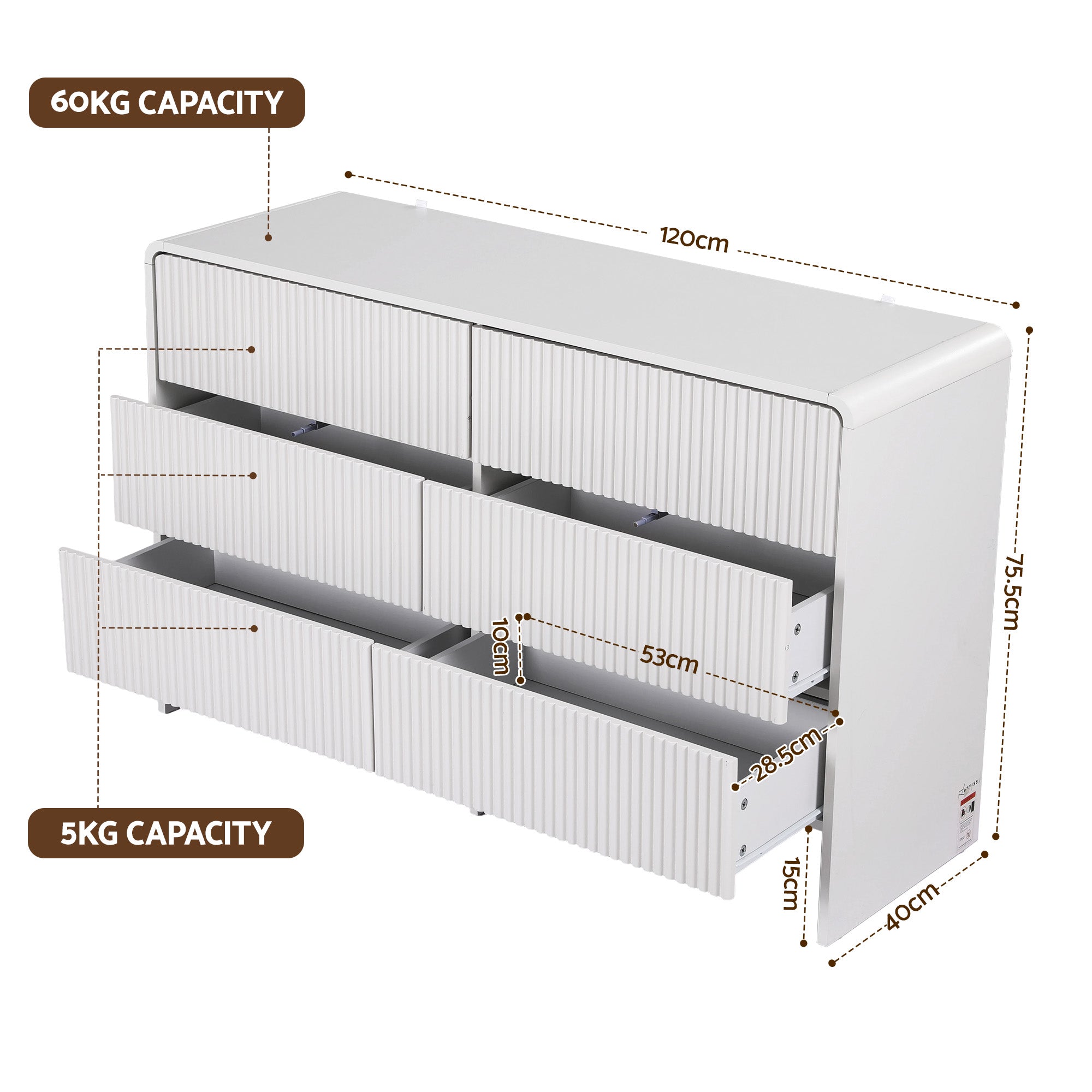 Artiss 6 Chest of Drawers Dresser Cabinet White - Homecoze