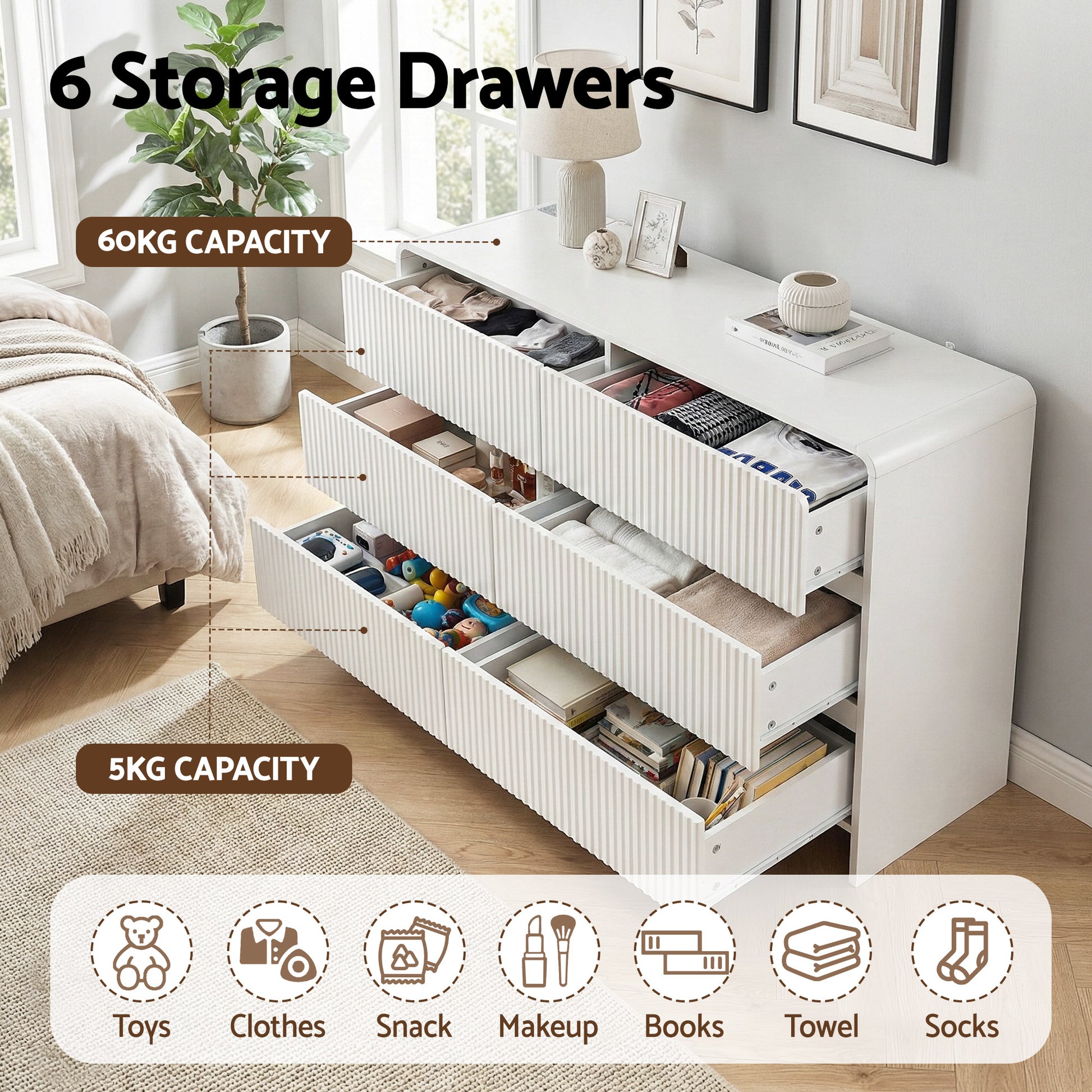 Artiss 6 Chest of Drawers Dresser Cabinet White - Homecoze