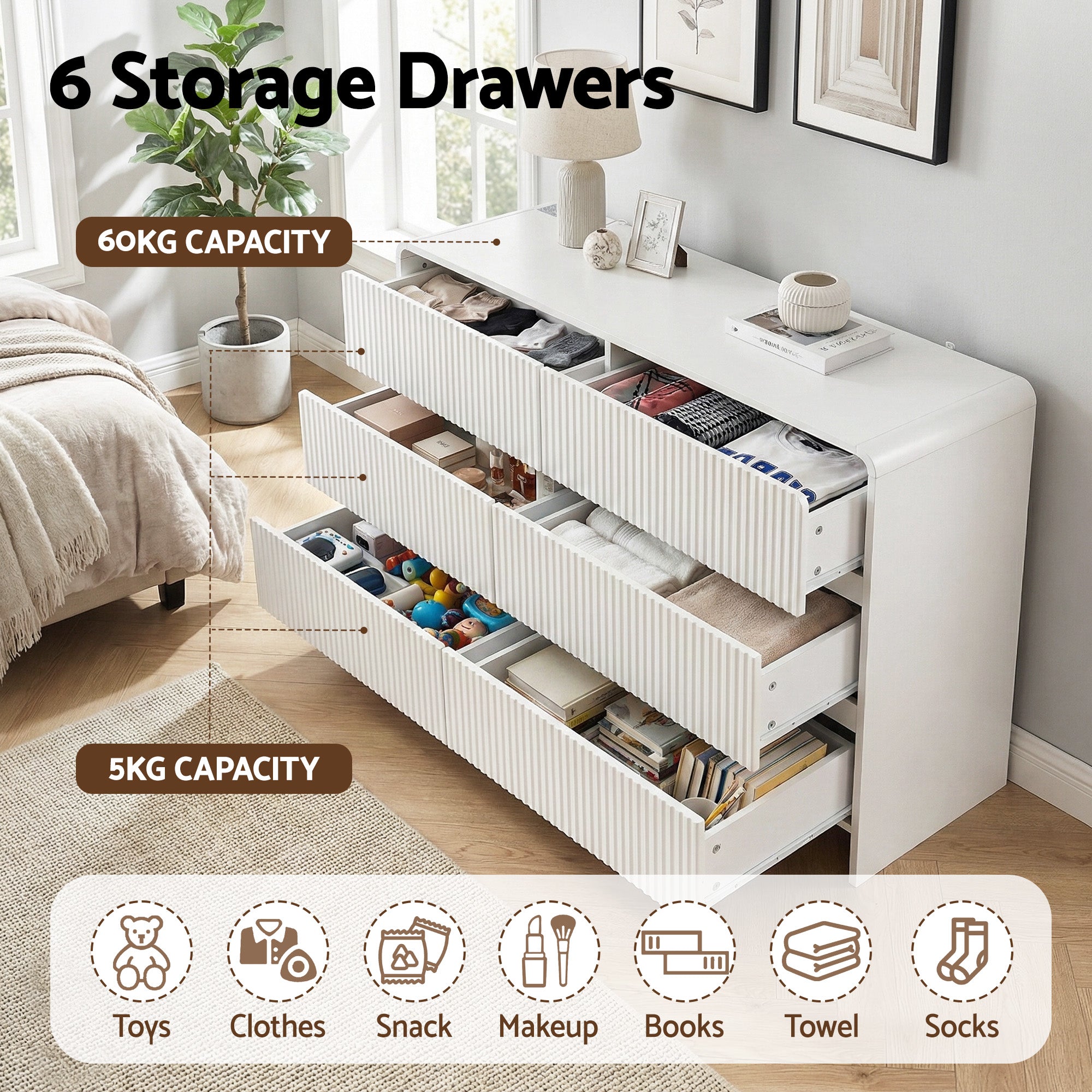 Artiss 6 Chest of Drawers Dresser Cabinet White - Homecoze