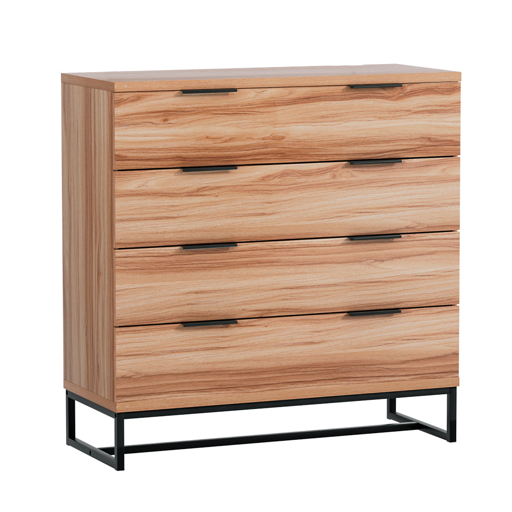 Modern Style Chest of Drawers Tallboy 4 Drawer Bedroom Dresser - Rustic Oak - Homecoze