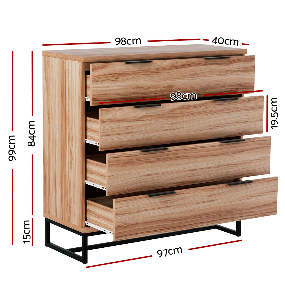 Modern Style Chest of Drawers Tallboy 4 Drawer Bedroom Dresser - Rustic Oak - Homecoze