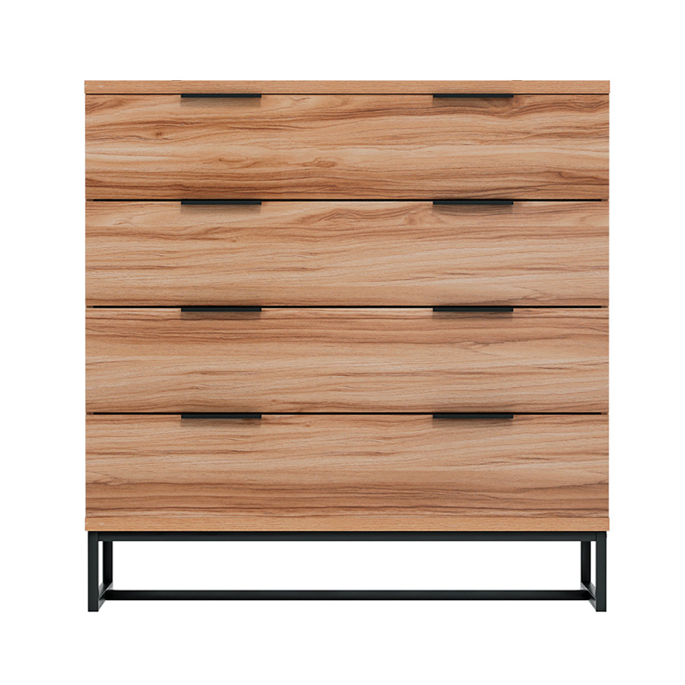 Modern Style Chest of Drawers Tallboy 4 Drawer Bedroom Dresser - Rustic Oak - Homecoze