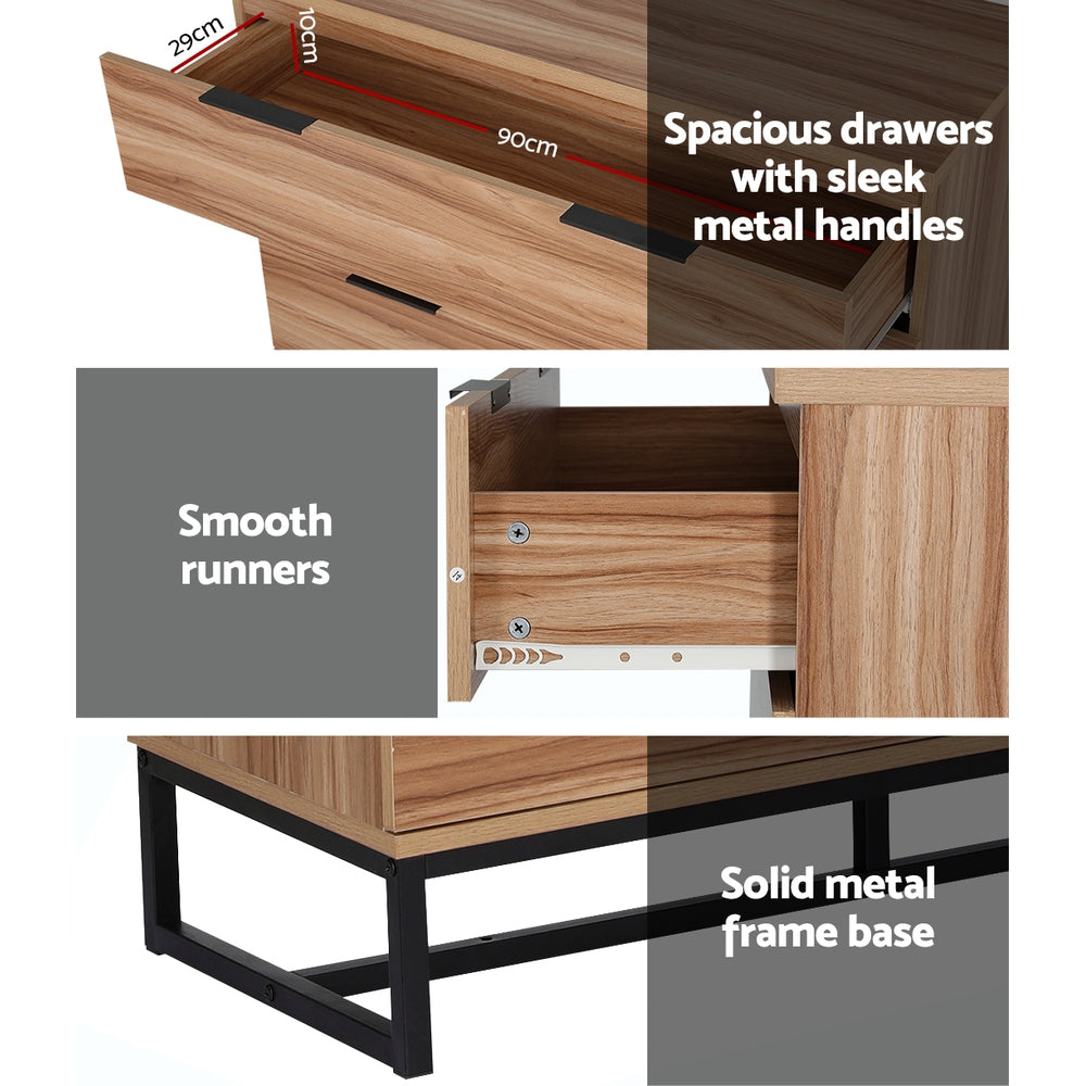 Modern Style Chest of Drawers Tallboy 4 Drawer Bedroom Dresser - Rustic Oak - Homecoze