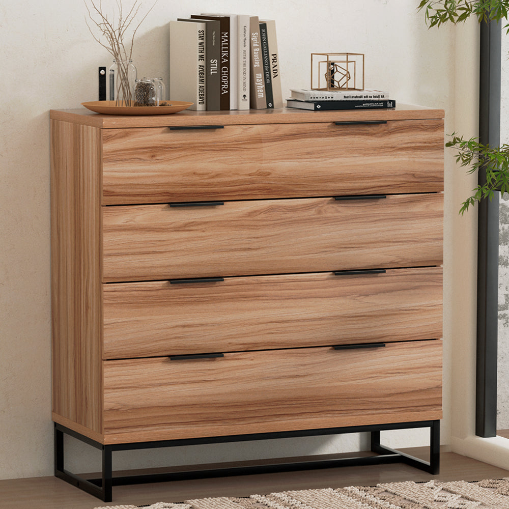 Modern Style Chest of Drawers Tallboy 4 Drawer Bedroom Dresser - Rustic Oak - Homecoze