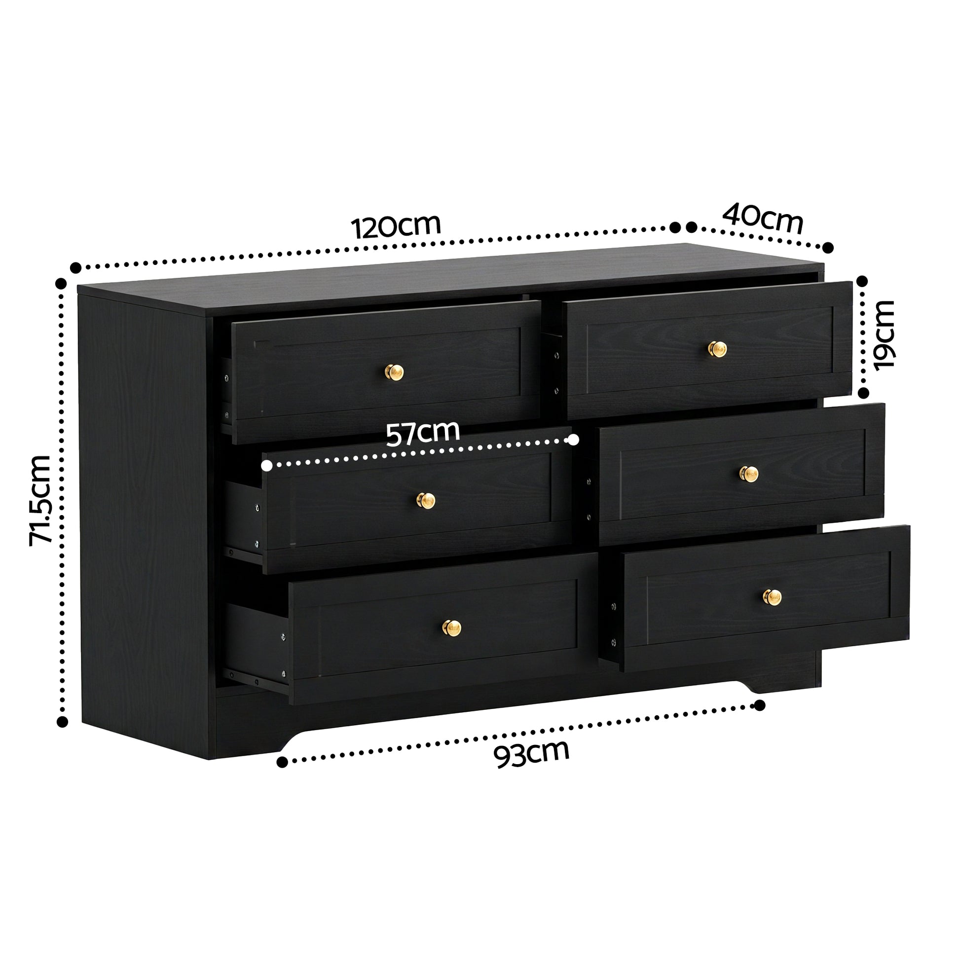 Artiss 6 Chest of Drawers Tallboy Cabinet - LEIF Black - Homecoze