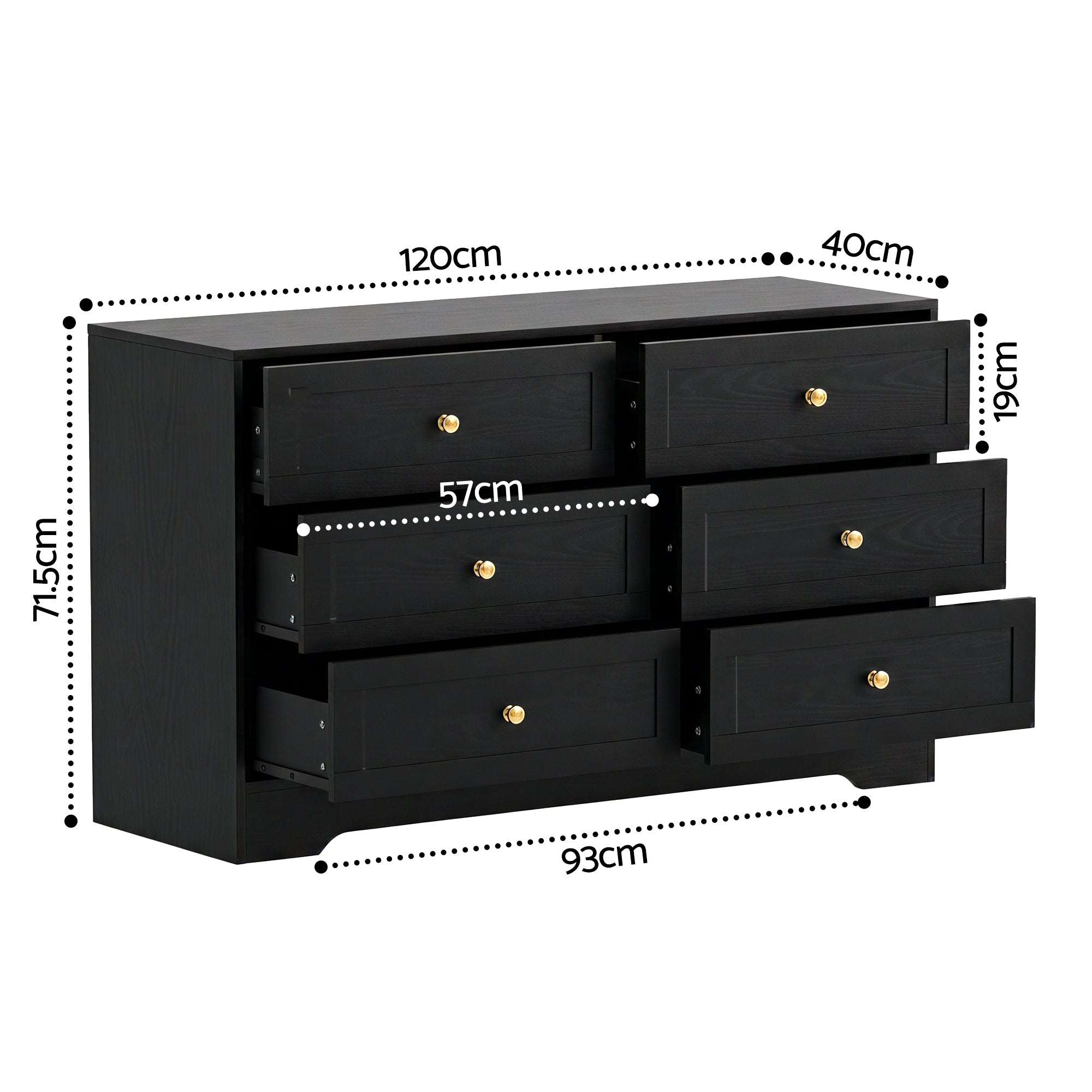 Artiss 6 Chest of Drawers Tallboy Cabinet - LEIF Black - Homecoze