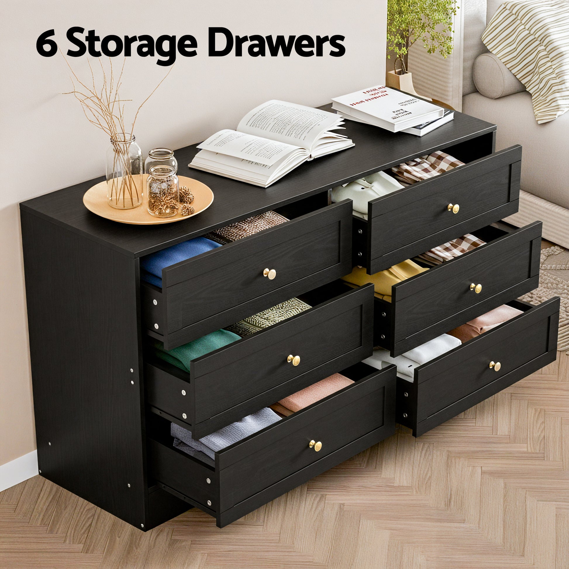 Artiss 6 Chest of Drawers Tallboy Cabinet - LEIF Black - Homecoze
