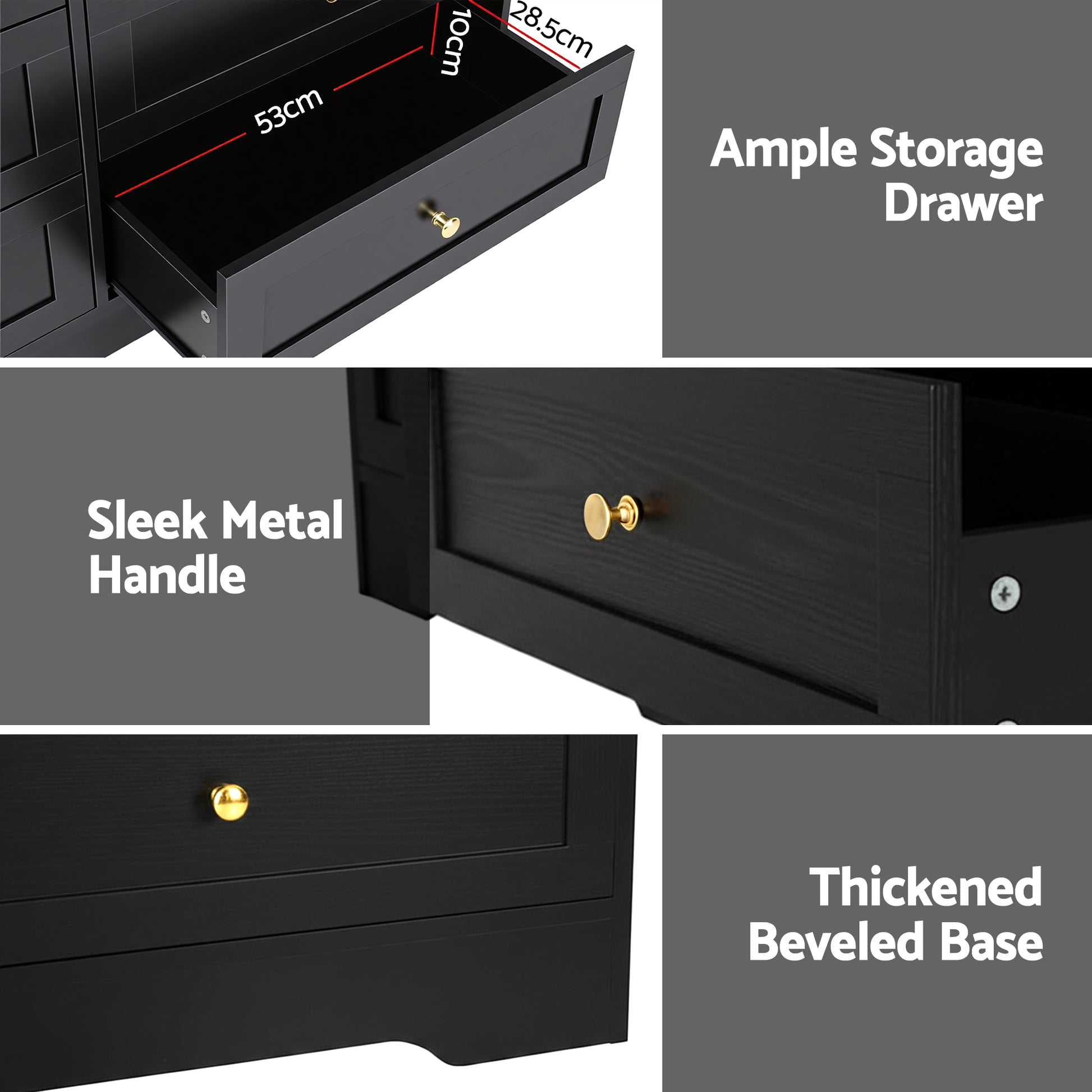 Artiss 6 Chest of Drawers Tallboy Cabinet - LEIF Black - Homecoze