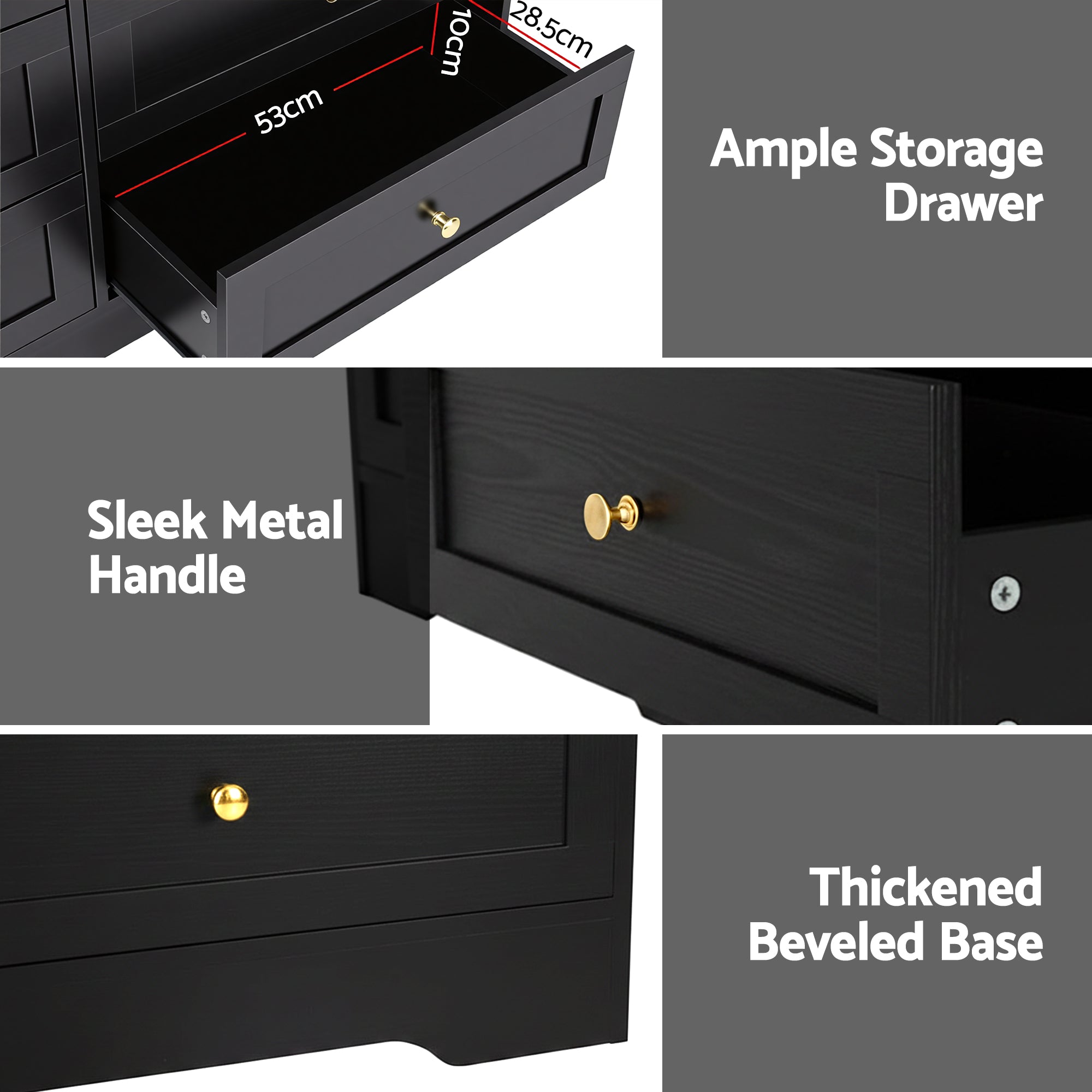 Artiss 6 Chest of Drawers Tallboy Cabinet - LEIF Black - Homecoze