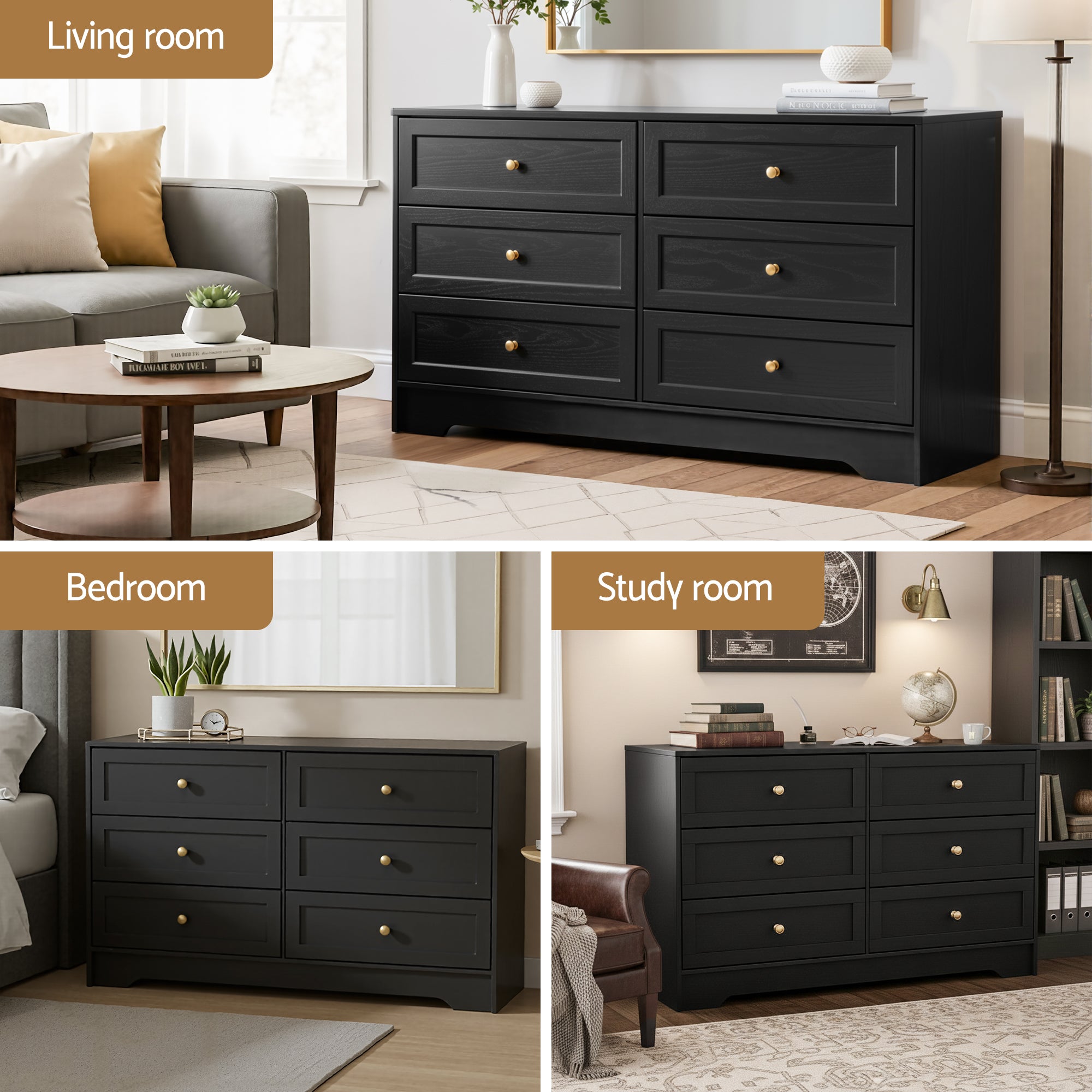 Artiss 6 Chest of Drawers Tallboy Cabinet - LEIF Black - Homecoze