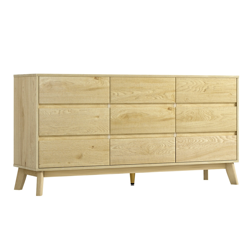 9 Drawer Chest of Drawers Lowboy Bedroom Storage Dresser - Oak - Homecoze