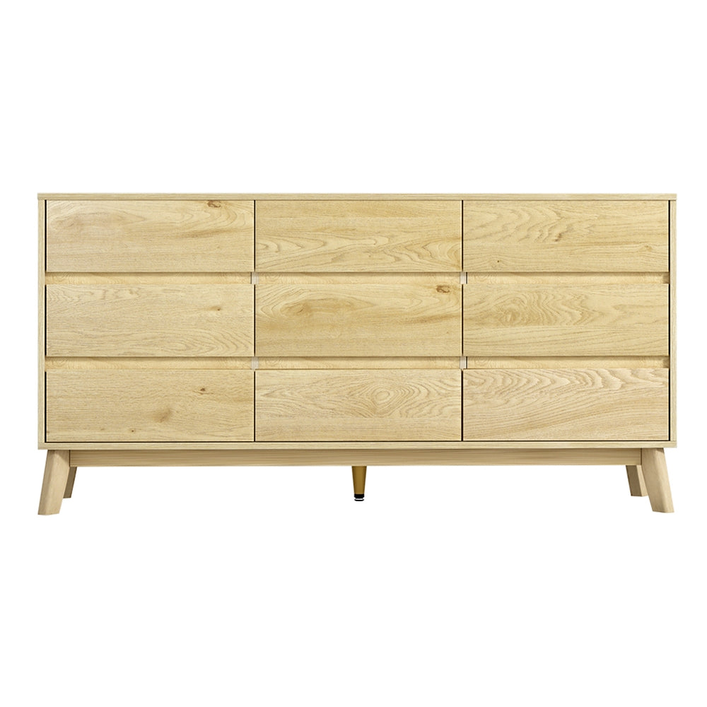 9 Drawer Chest of Drawers Lowboy Bedroom Storage Dresser - Oak - Homecoze