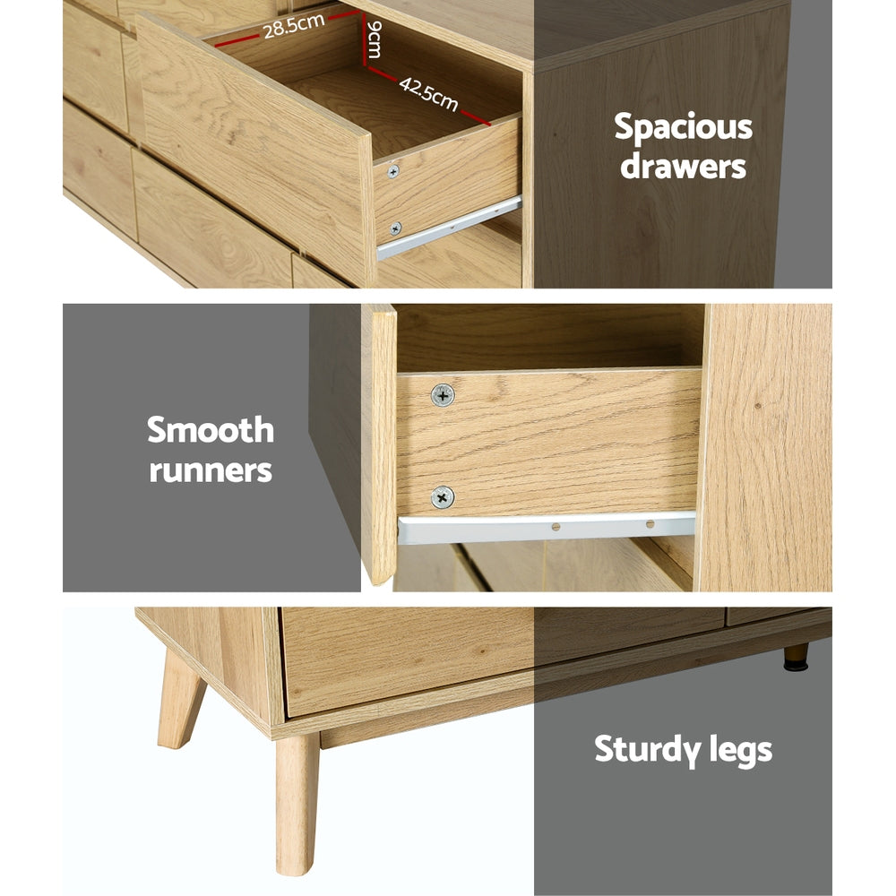 9 Drawer Chest of Drawers Lowboy Bedroom Storage Dresser - Oak - Homecoze