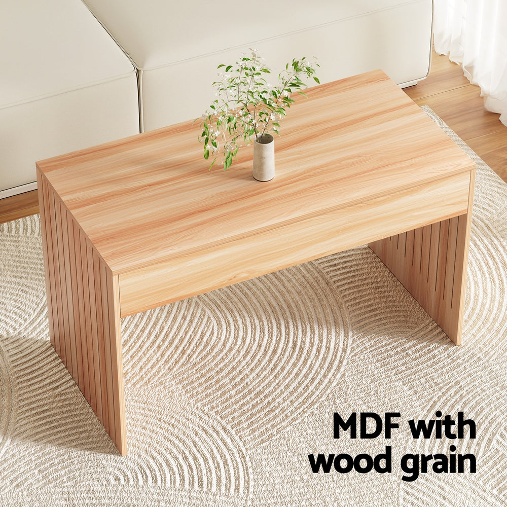 Fluted Sides Coffee Table 100cm - Pine - Homecoze