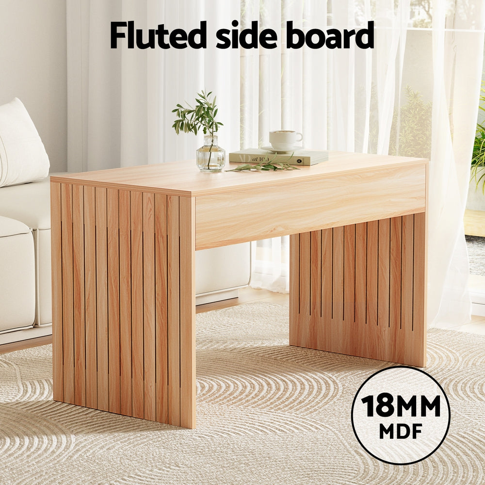 Fluted Sides Coffee Table 100cm - Pine - Homecoze