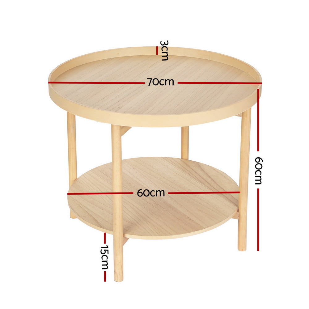 Round Coffee Side Table 70CM - Pine