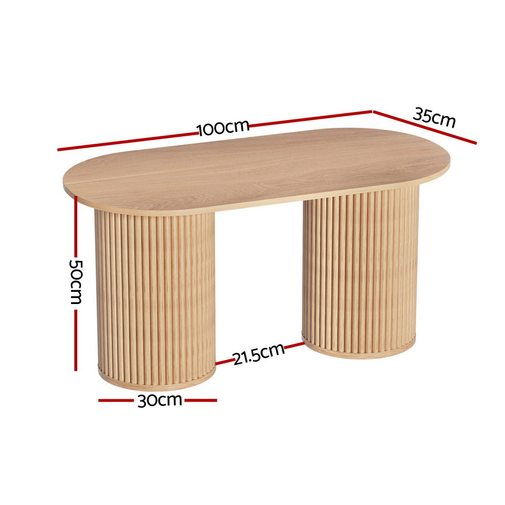 Modern Style Fluted Oval Coffee Table 100CM - Pine