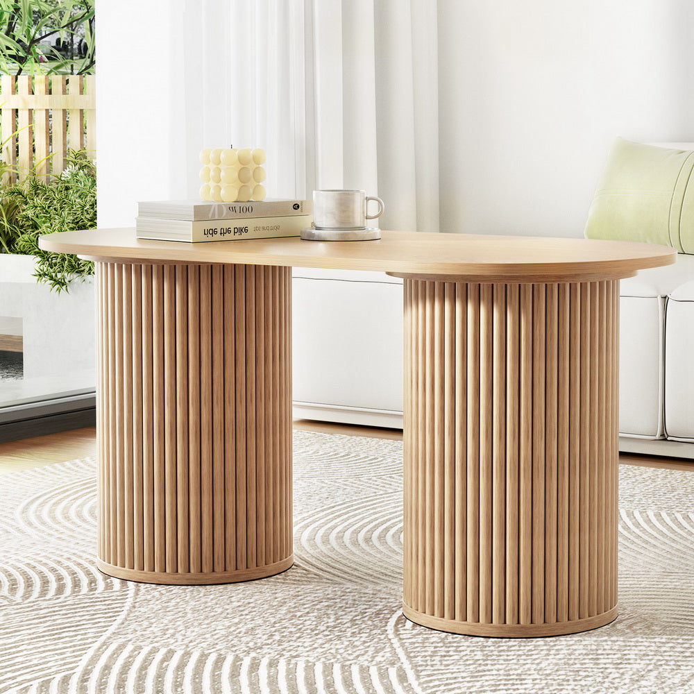 Fluted Oval Coffee Table 100cm - Pine