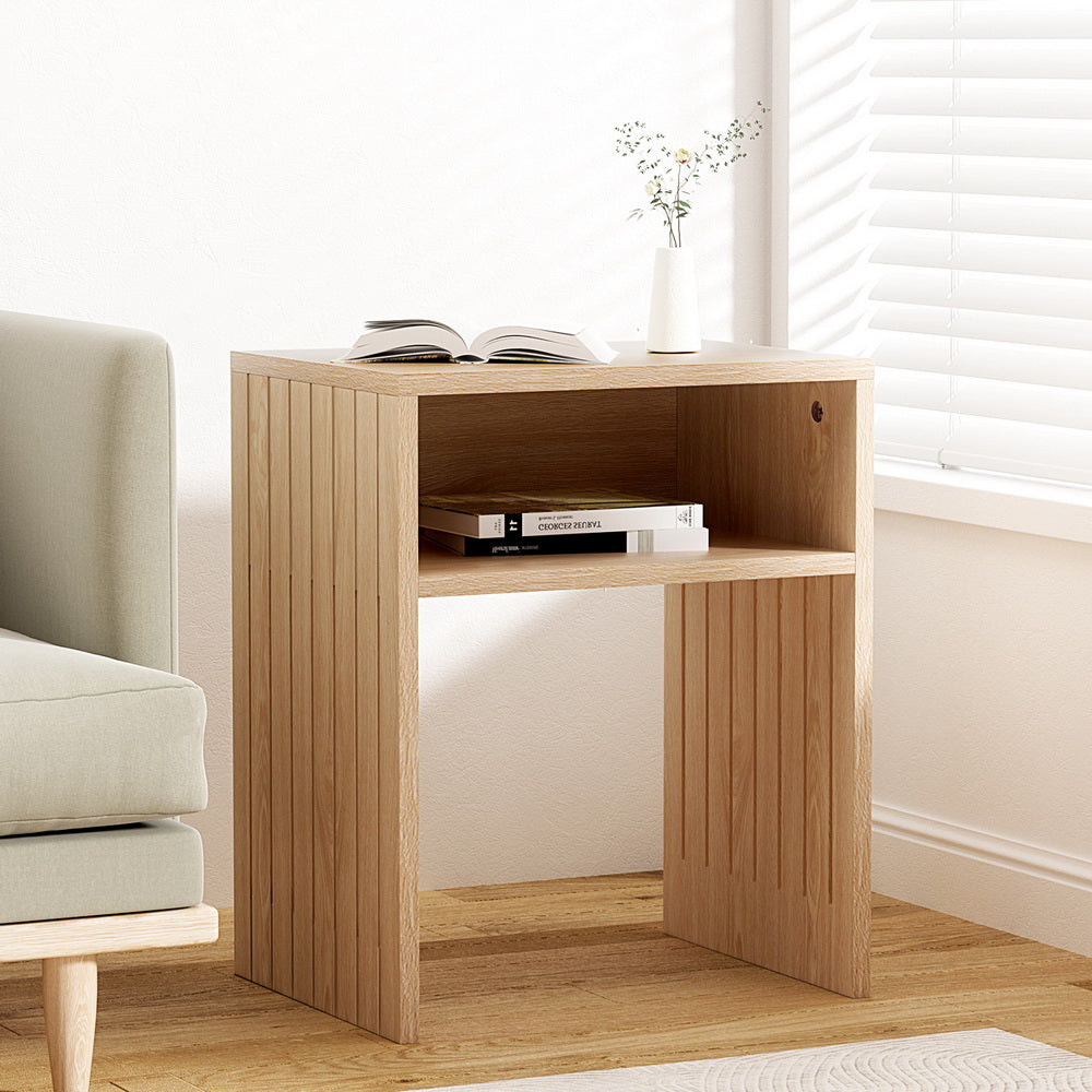 Fluted Bed Side Table - Pine - Homecoze