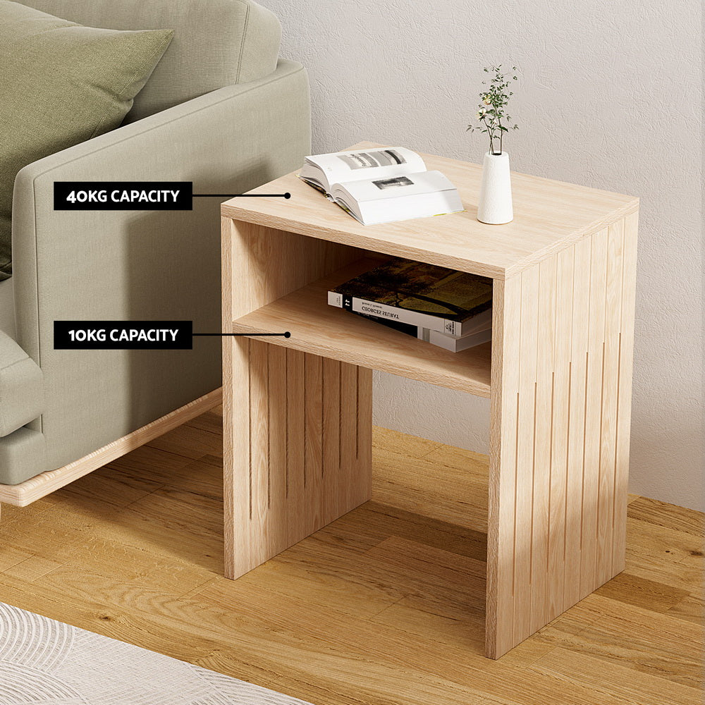 Fluted Bed Side Table - Pine - Homecoze