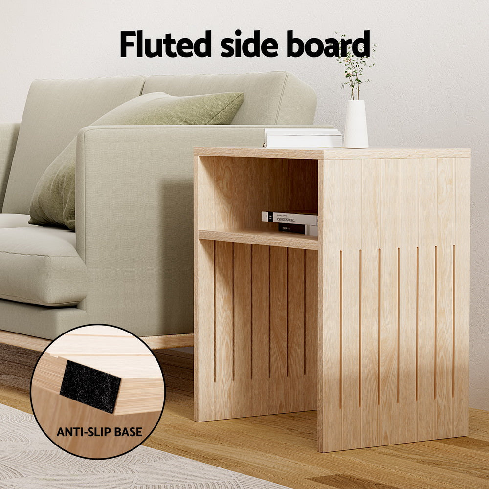 Fluted Bed Side Table - Pine - Homecoze