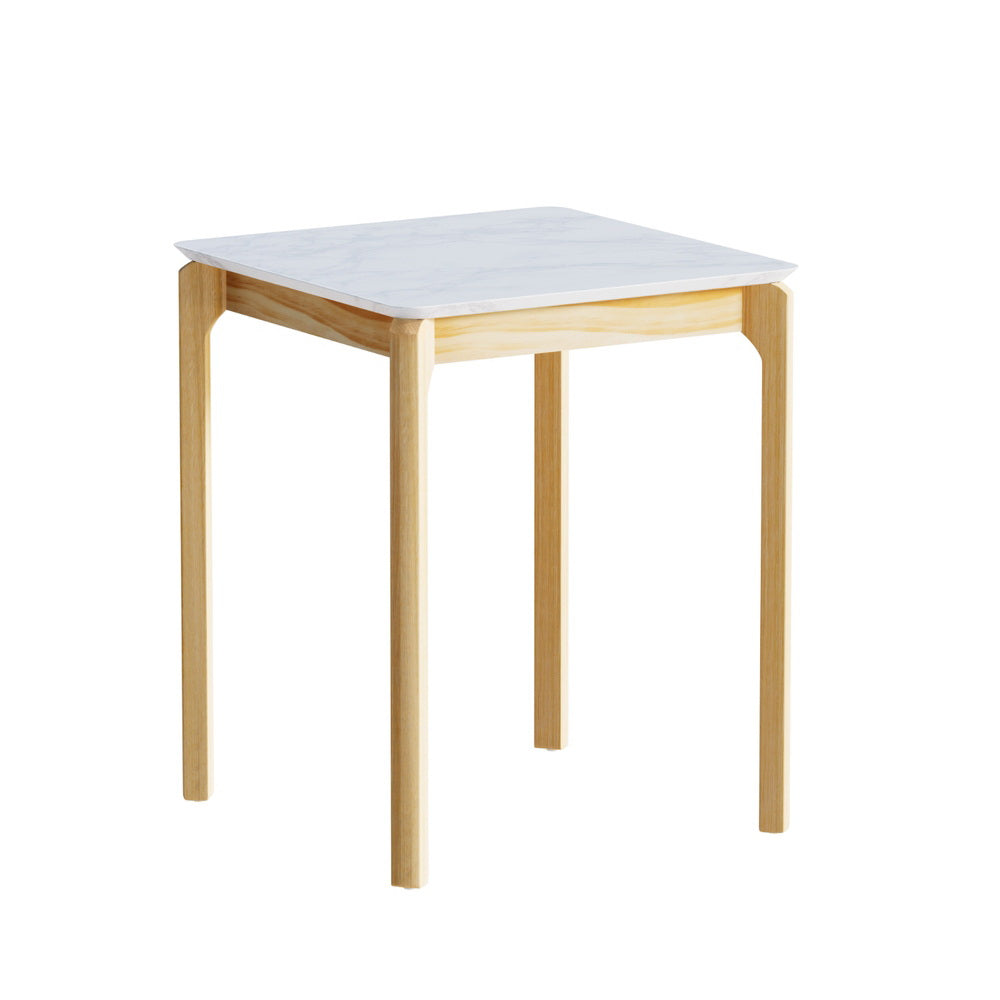 Marble Effect Square Coffee Table - White & Pine - Homecoze