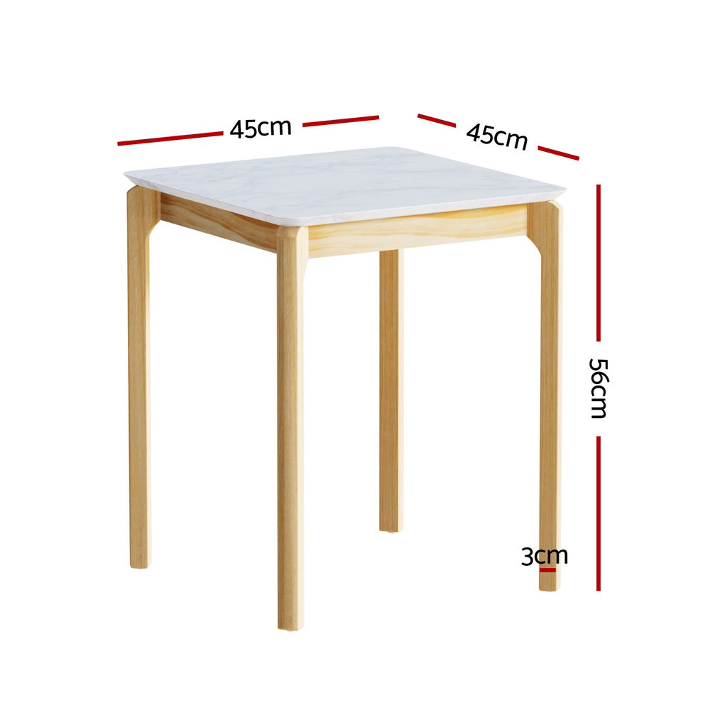 Marble Effect Square Coffee Table - White & Pine - Homecoze