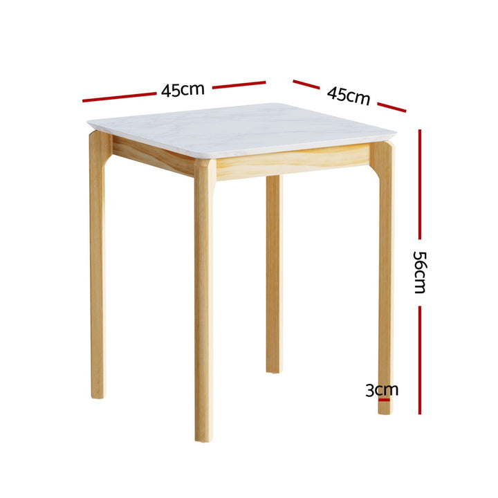 Marble Effect Square Coffee Table - White & Pine