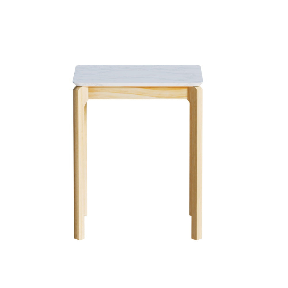 Marble Effect Square Coffee Table - White & Pine