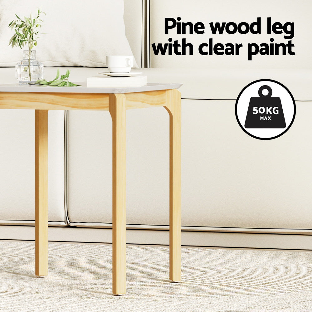 Marble Effect Square Coffee Table - White & Pine - Homecoze