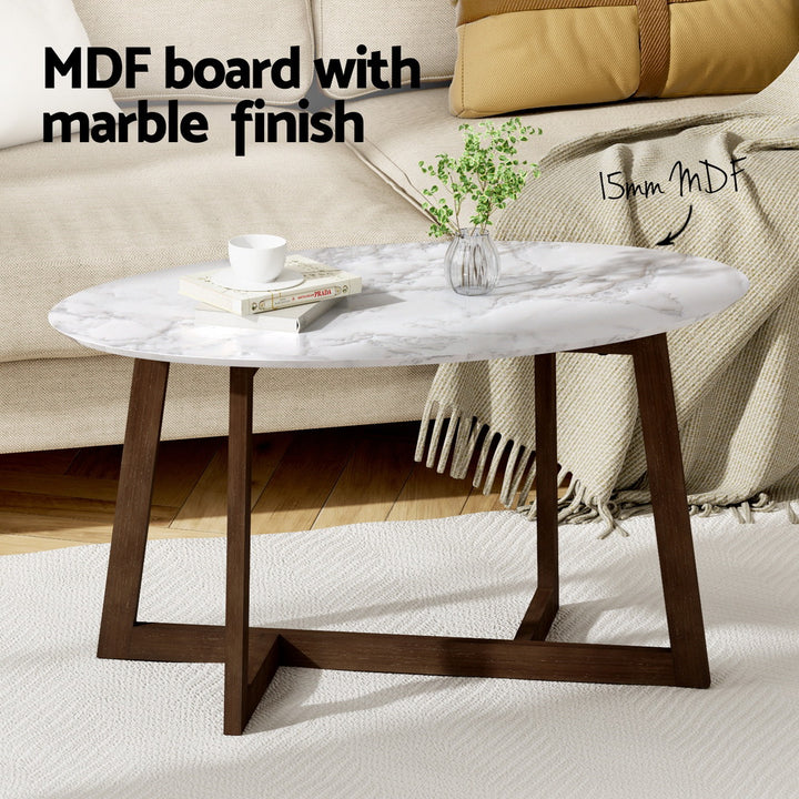 Marble Effect Coffee Table - White & Walnut