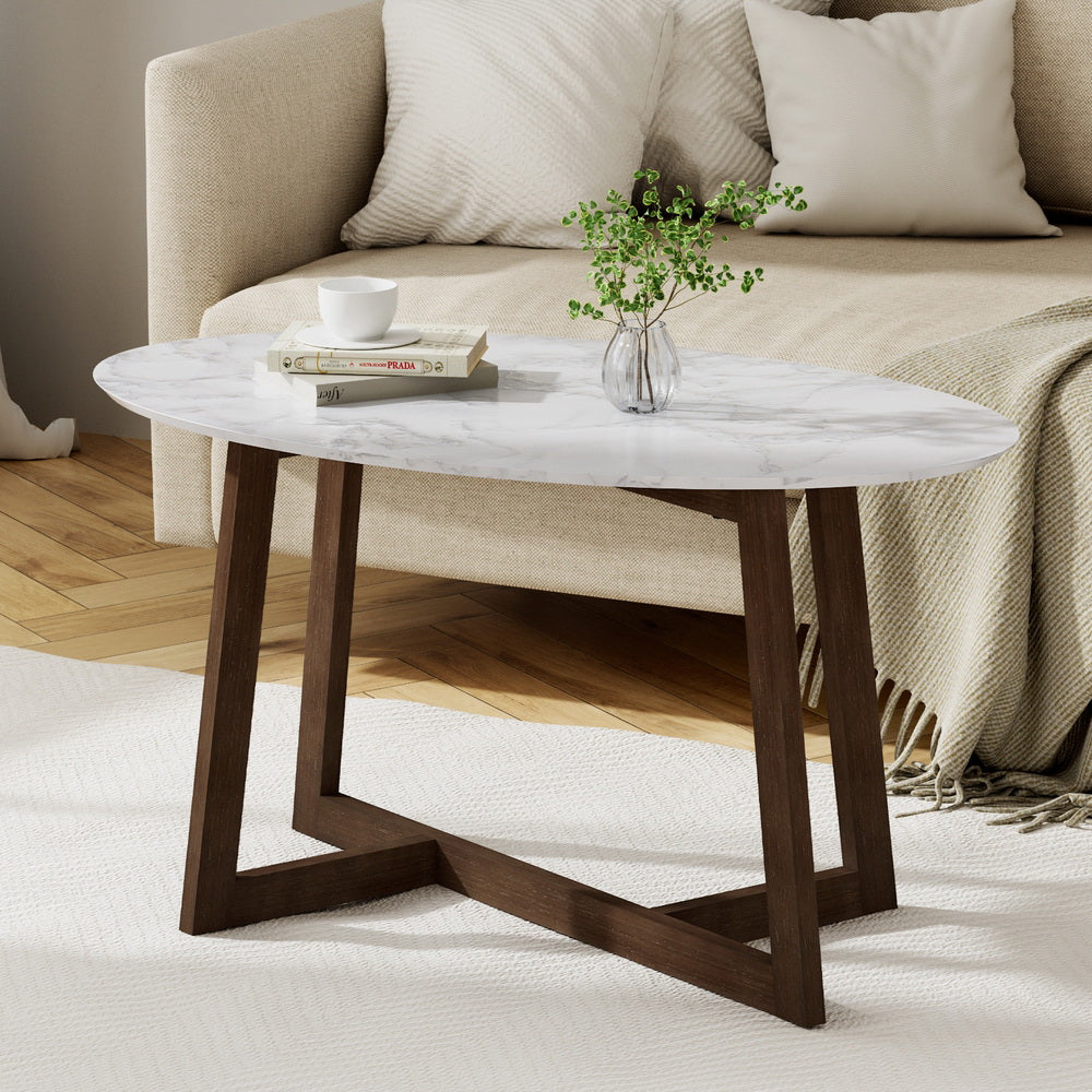 Marble Effect Coffee Table - White & Walnut