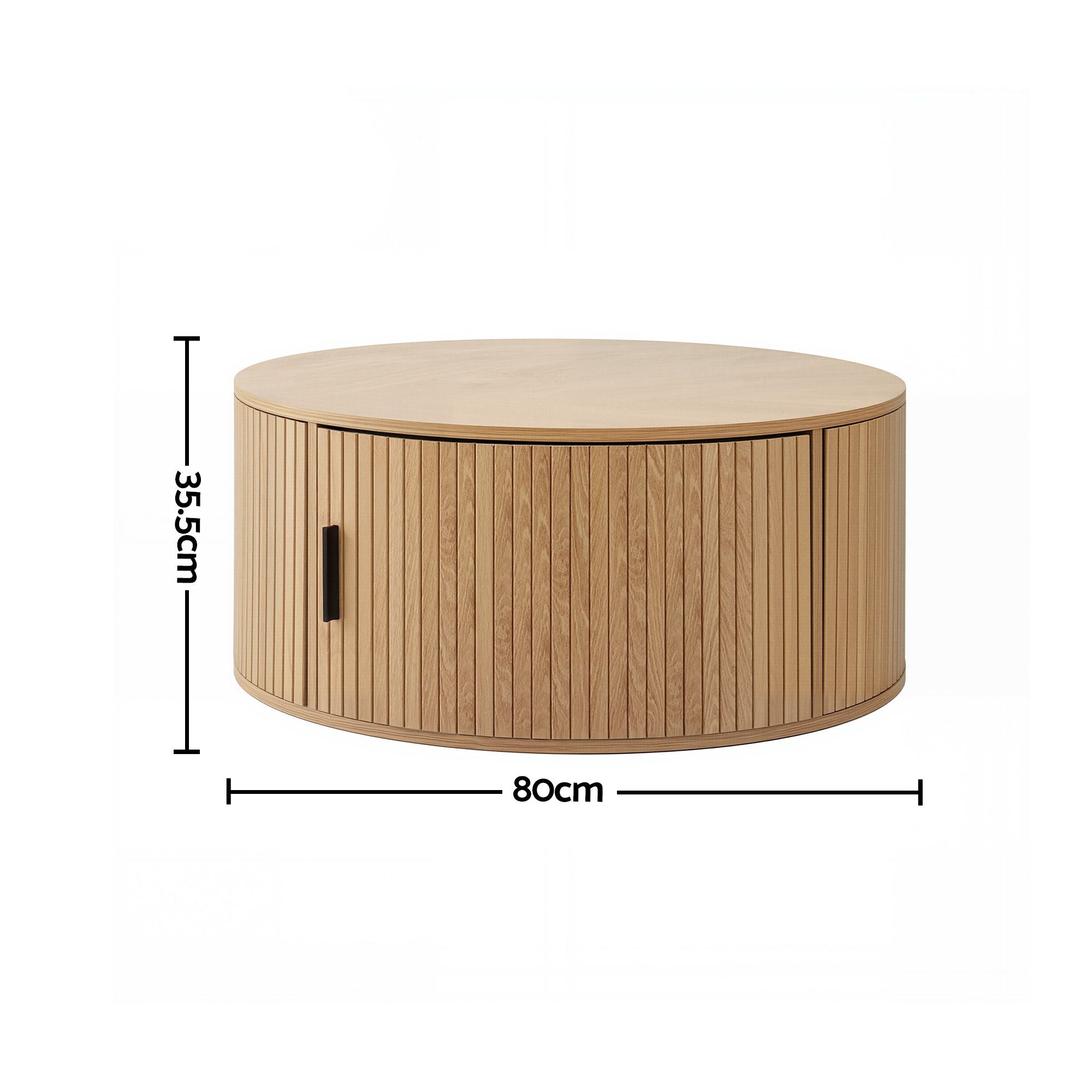 Maelle Fluted Round Coffee Table with Storage 80cm