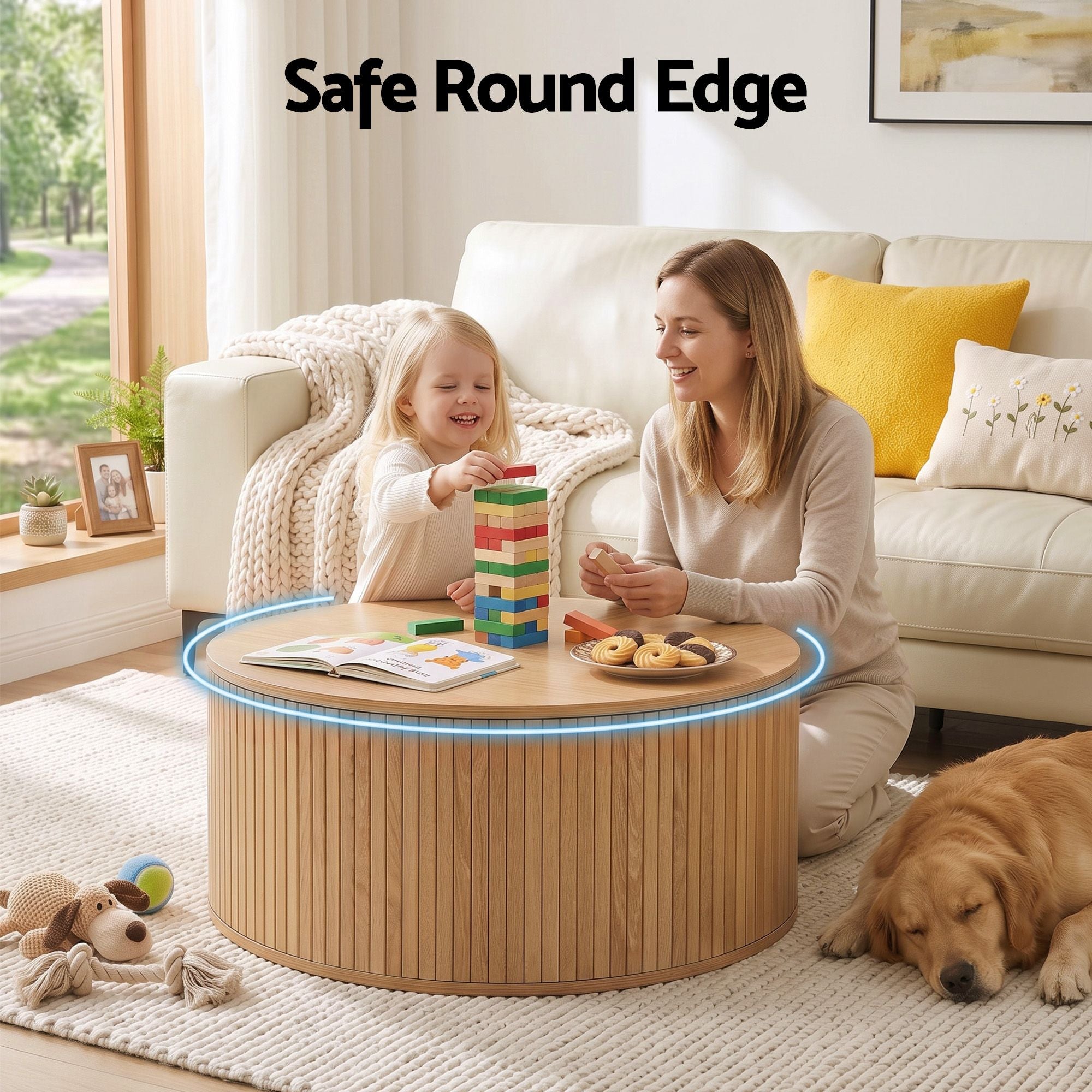 Maelle Fluted Round Coffee Table with Storage 80cm