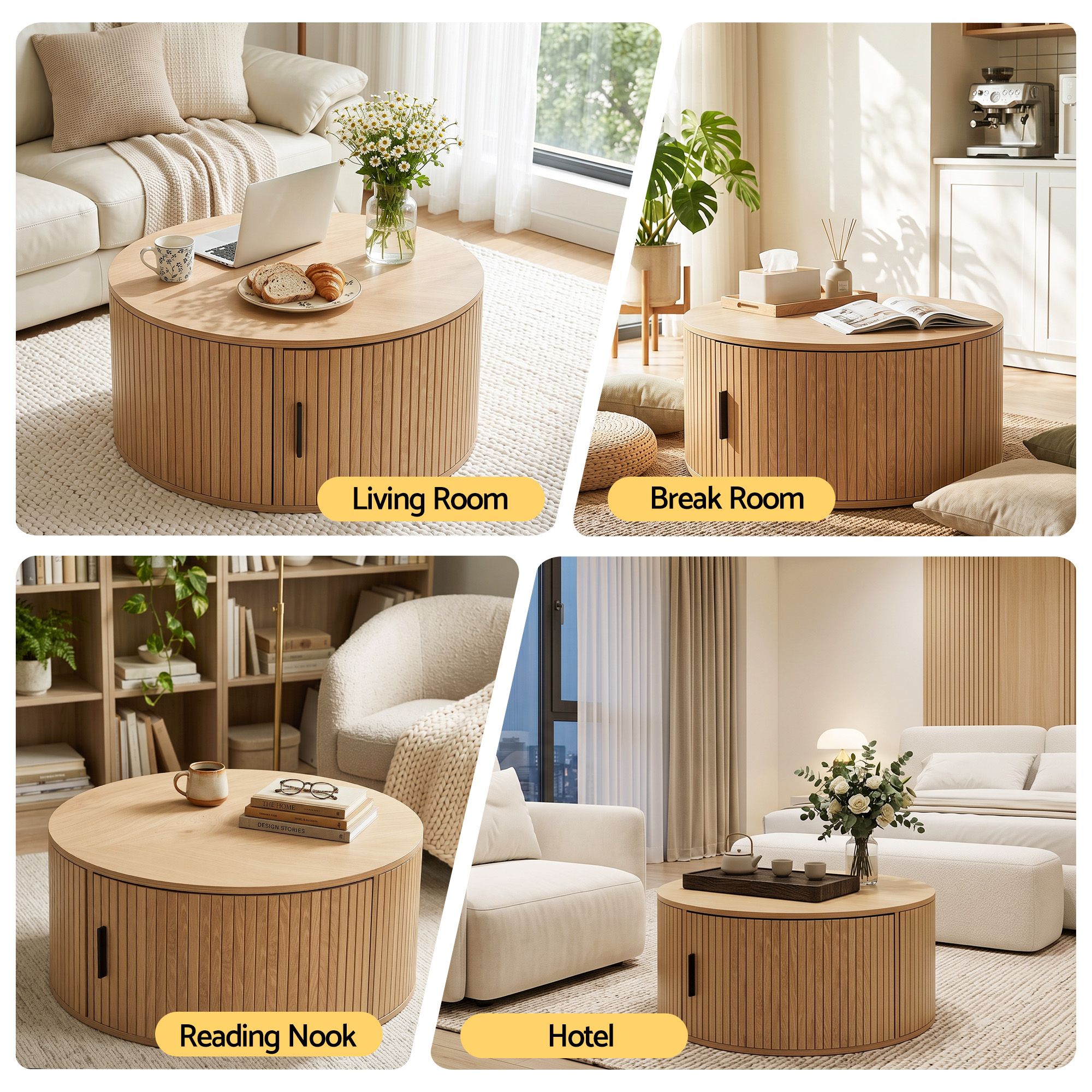 Maelle Fluted Round Coffee Table with Storage 80cm