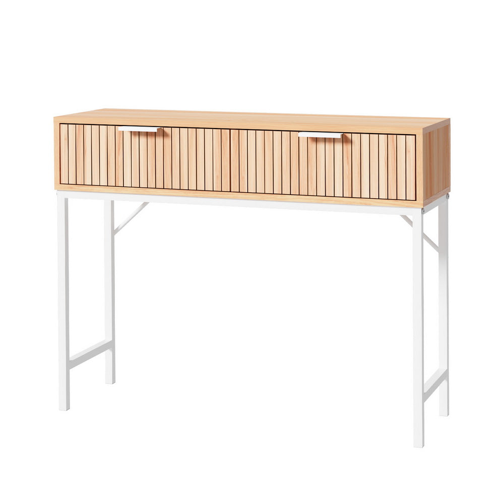 2-Drawer Fluted Console Table - White & Pine - Homecoze
