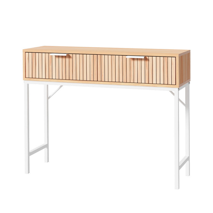 2-Drawer Fluted Console Table - White & Pine