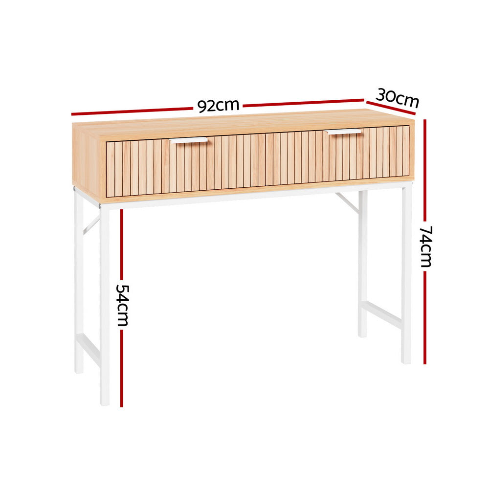 2-Drawer Fluted Console Table - White & Pine - Homecoze