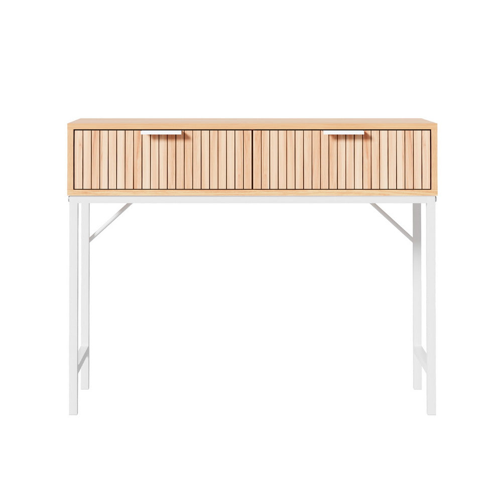 2-Drawer Fluted Console Table - White & Pine - Homecoze